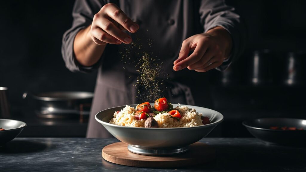 Chef plating a dish